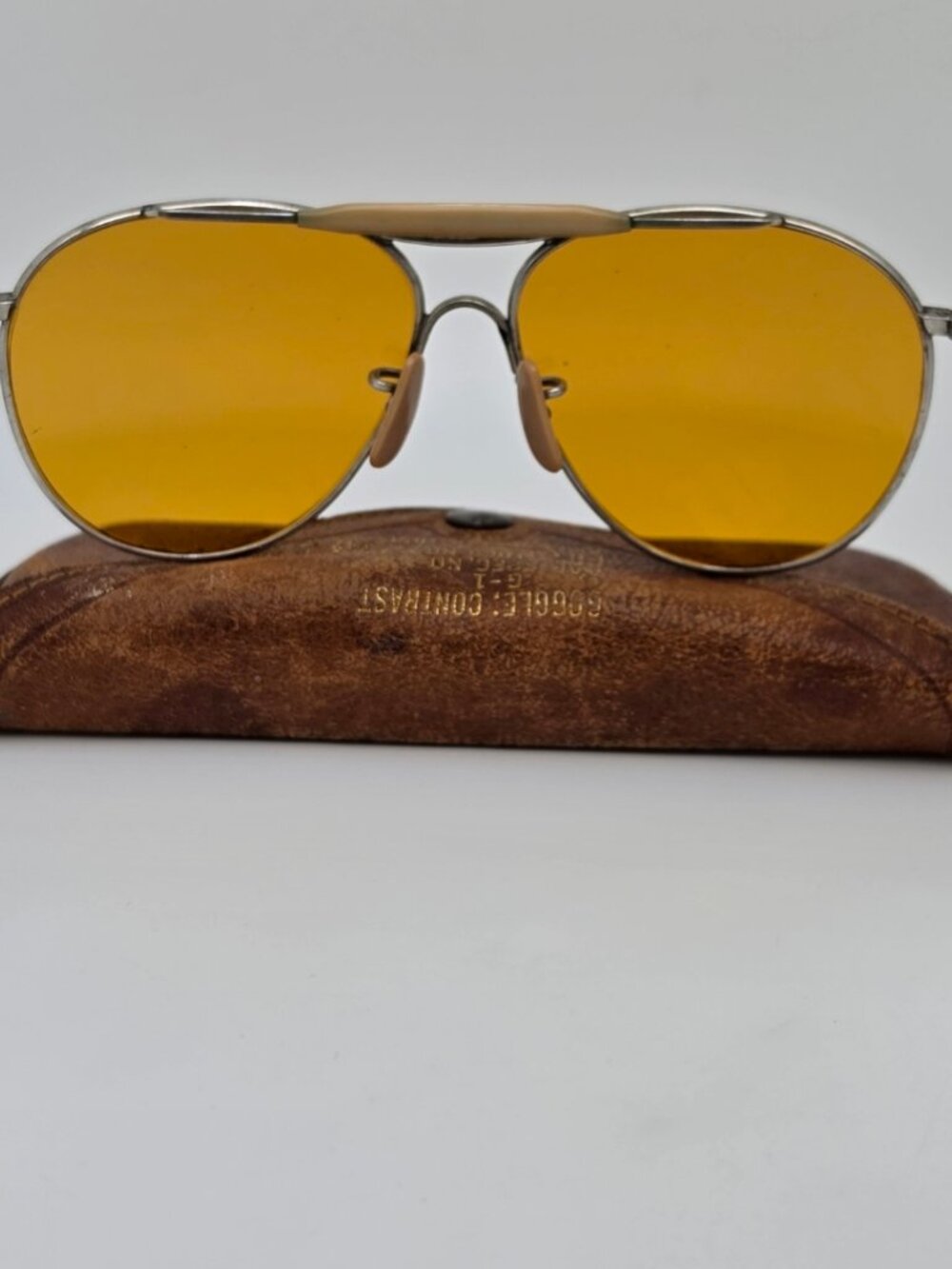 American Optical Type G-1 AAF Nickel Frame Noviole Amber WWII Aviator Sunglasses - Picture 8 of 16